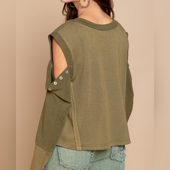 #126 SALE 🛑20S POL Boho Cutout Detailed French Terry Pullover Top - Picture 2 of 6